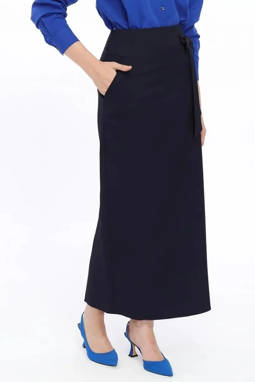 Apsen Kadın Gri Mevsimlik fiyonk Detaylı Uzun Kalem Etek 2093-95