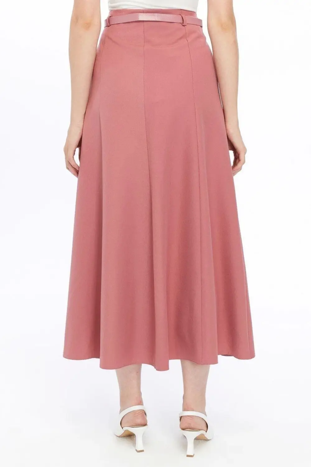 Apsen Kadın Gül Kurusu Mevsimlik Kemer Detaylı Parçalı Kloş Uzun