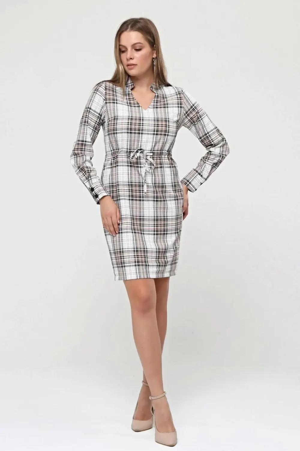 Apsen Kadın Hakim Yaka Belden İp Bağlama Detaylı kısa Elbise 4457