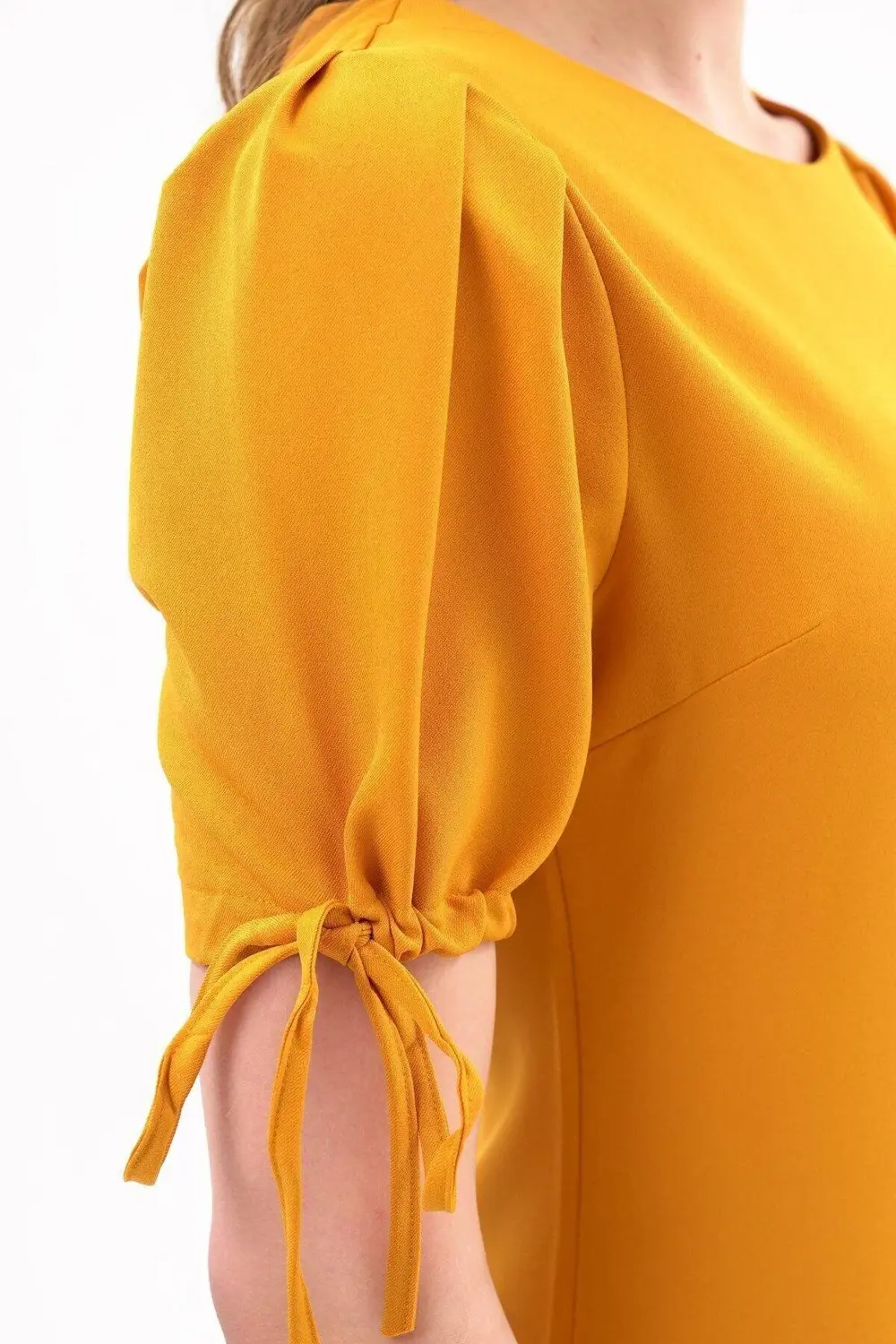 Apsen Kadın Hardal Pileli kol Bağlama Detaylı Volanlı Midi Boy El