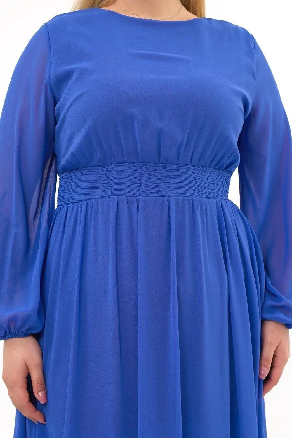 Apsen  Kadın İndigo Bisiklet Yaka Uzun Kol Detaylı Midi Boy Şifon