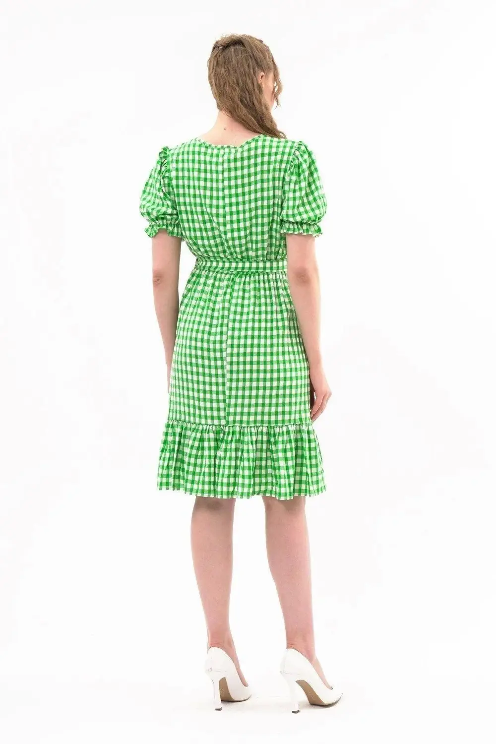 Apsen Kadın Kareli Büzgü detaylı Yazlık midi Elbise 4430-105