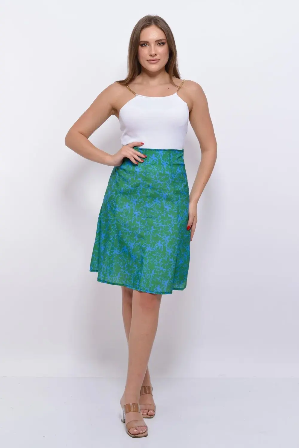 Apsen Kadın Kırmızı Mevsimlik Parçalı Kloş Midi Etek 2186-63