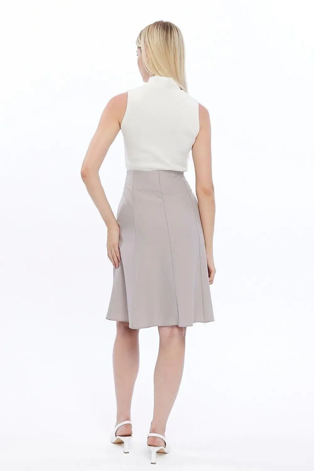 Apsen Kadın Krem Midi Boy Kloş Dokuma Etek 2194-63