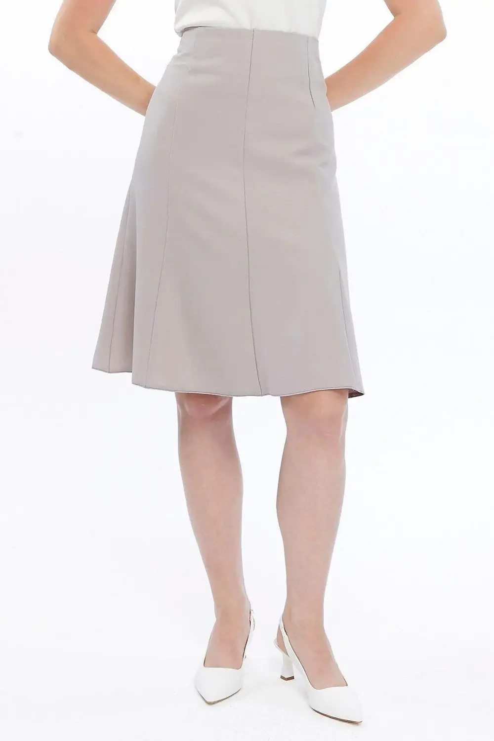 Apsen Kadın Krem Midi Boy Kloş Dokuma Etek 2194-63