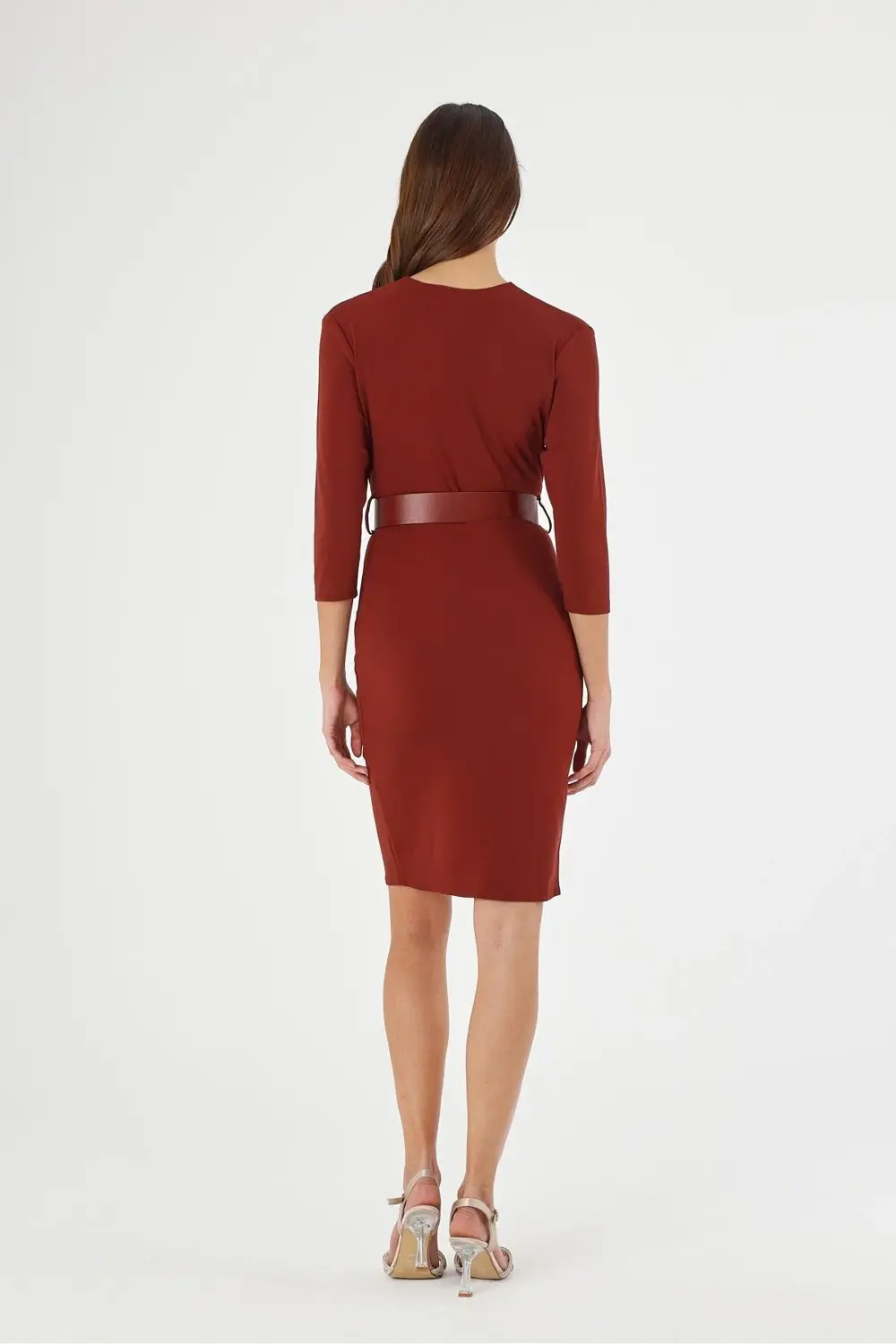 Apsen Kadın Krep Bordo Kruvaze Kemerli Midi Anvelop Elbise 3753-1