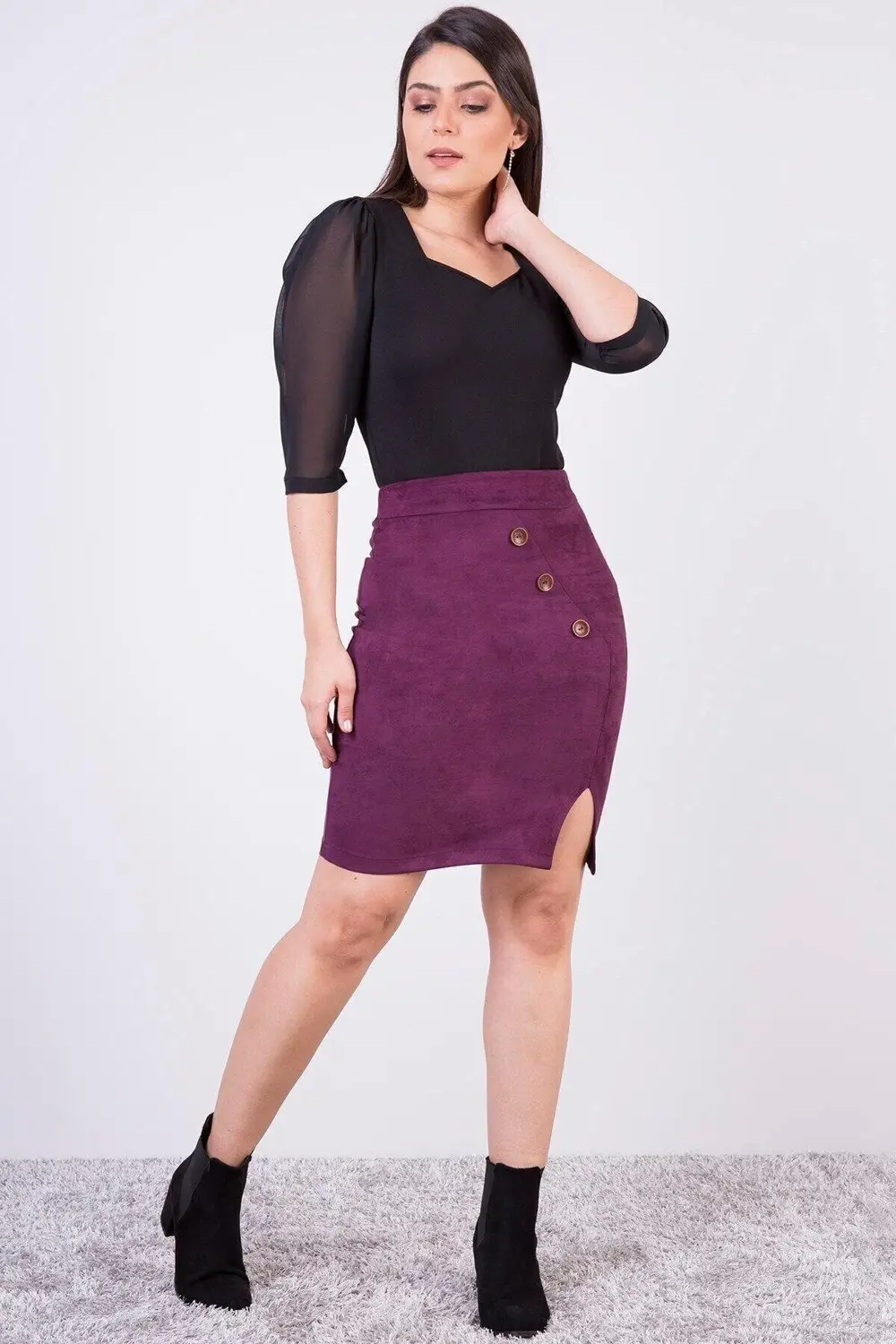 Apsen Kadın Lacivert Kısa Süet Düğme Detaylı Kışlık Etek 2115-45