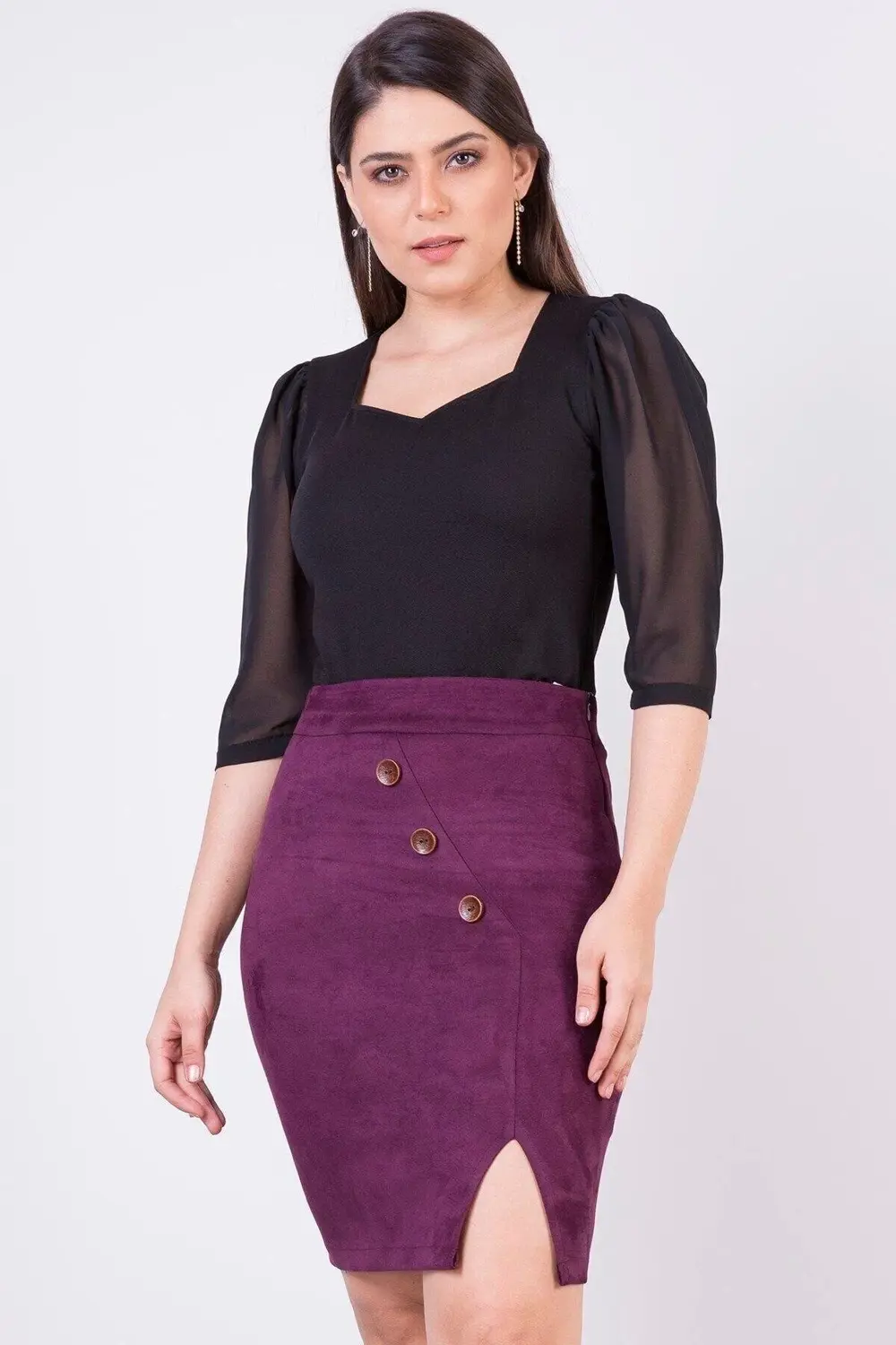 Apsen Kadın Lacivert Kısa Süet Düğme Detaylı Kışlık Etek 2115-45