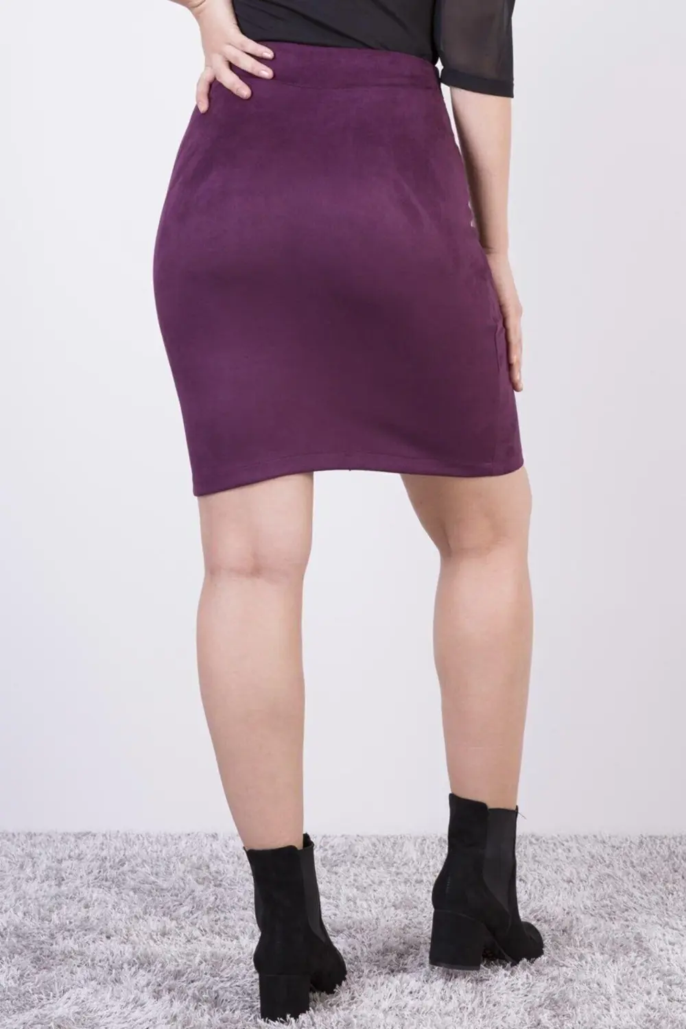 Apsen Kadın Lacivert Kısa Süet Düğme Detaylı Kışlık Etek 2115-45