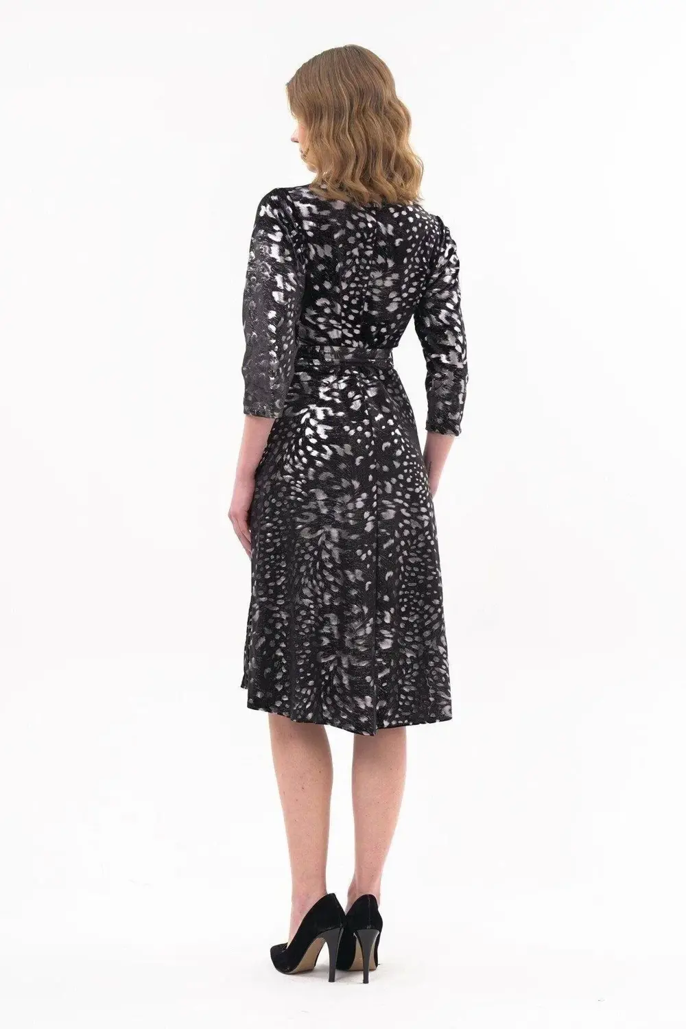 Apsen Kadın Leopar Desen Baskılı Kadife Midi Elbise 4477-110