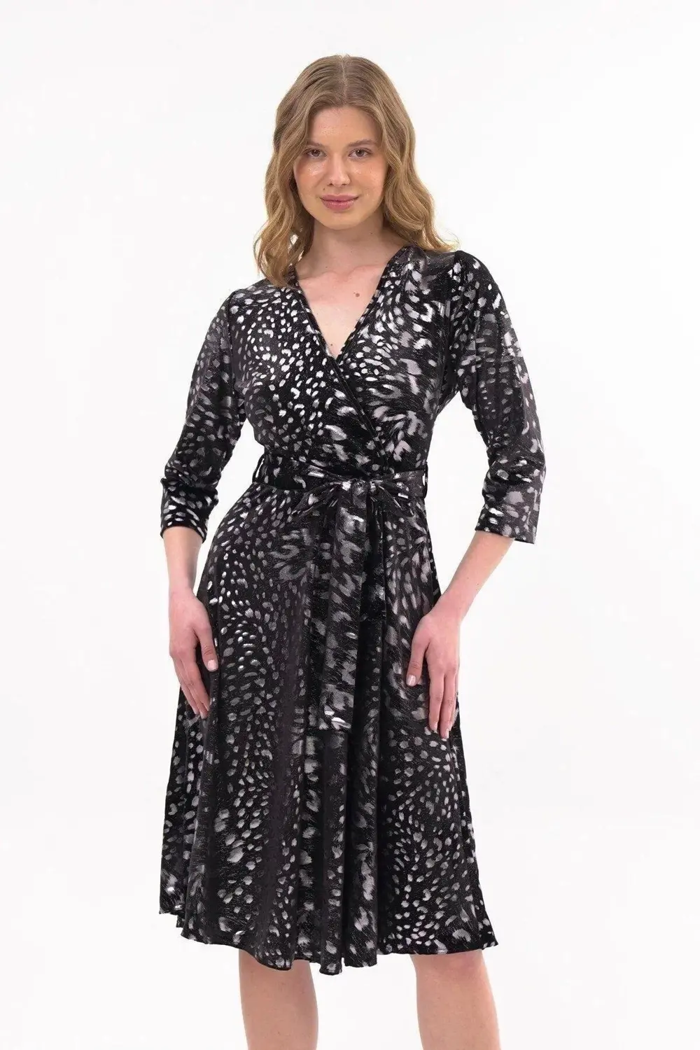 Apsen Kadın Leopar Desen Baskılı Kadife Midi Elbise 4477-110