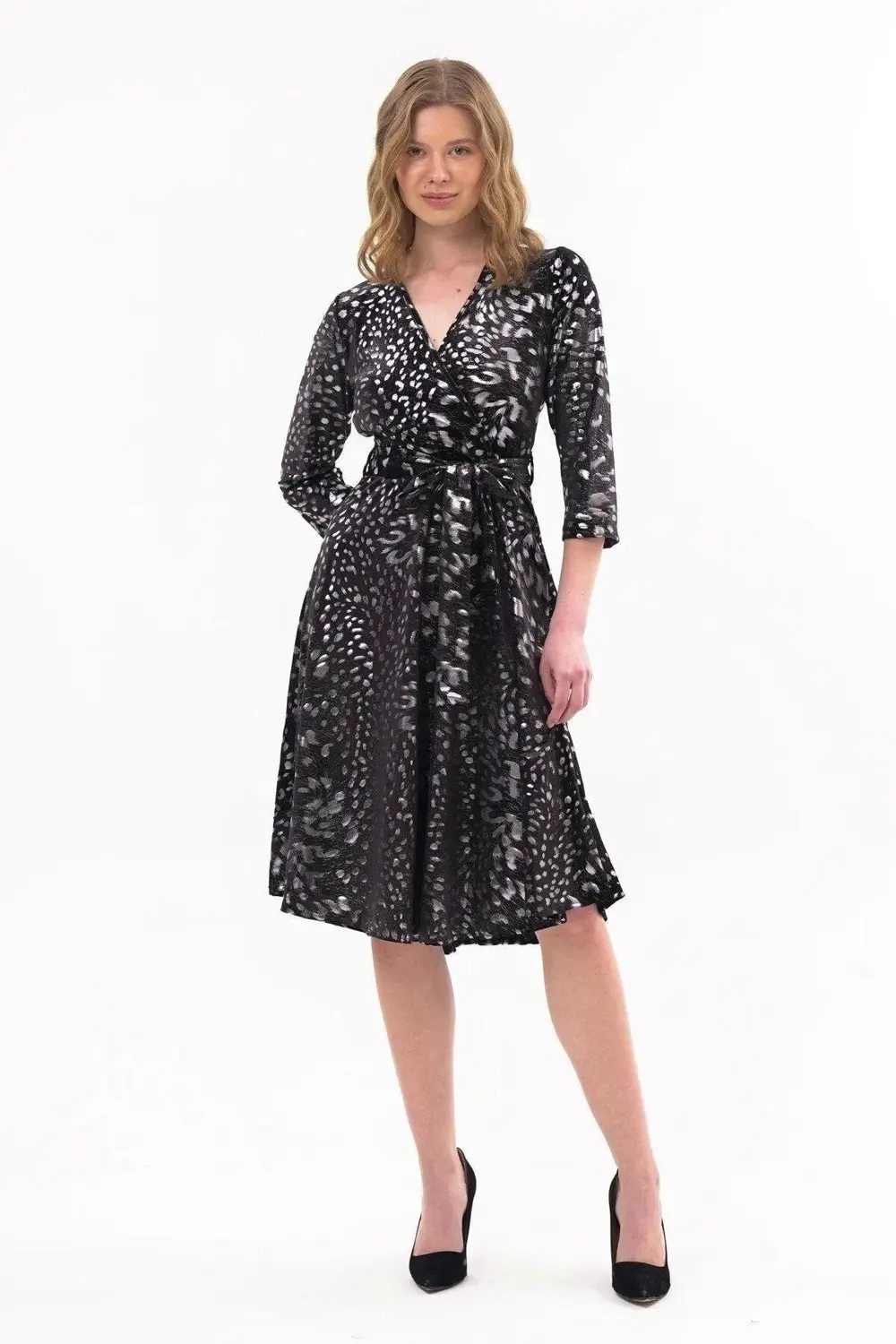 Apsen Kadın Leopar Desen Baskılı Kadife Midi Elbise 4477-110