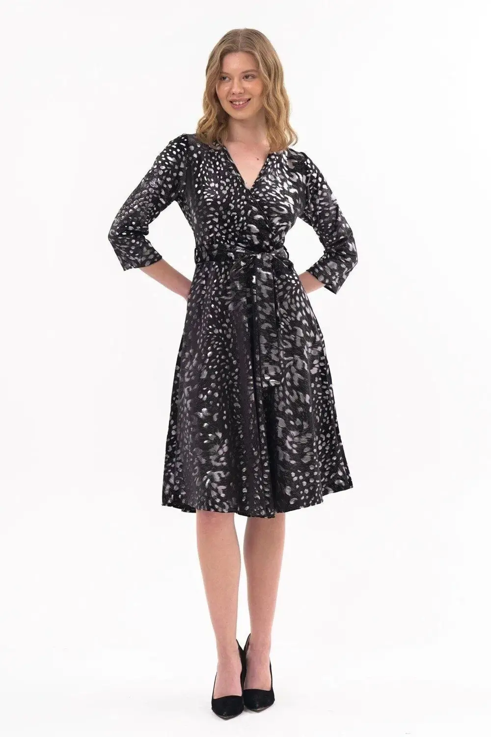 Apsen Kadın Leopar Desen Baskılı Kadife Midi Elbise 4477-110