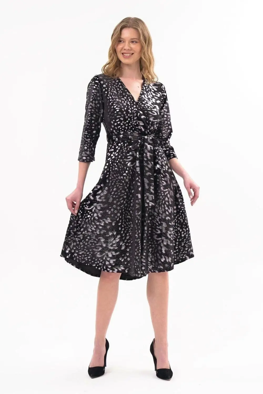 Apsen Kadın Leopar Desen Baskılı Kadife Midi Elbise 4477-110