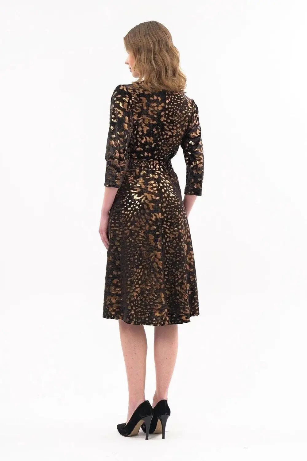 Apsen Kadın Leopar Desen Baskılı Kadife Midi Kışlık Elbise 4477-1