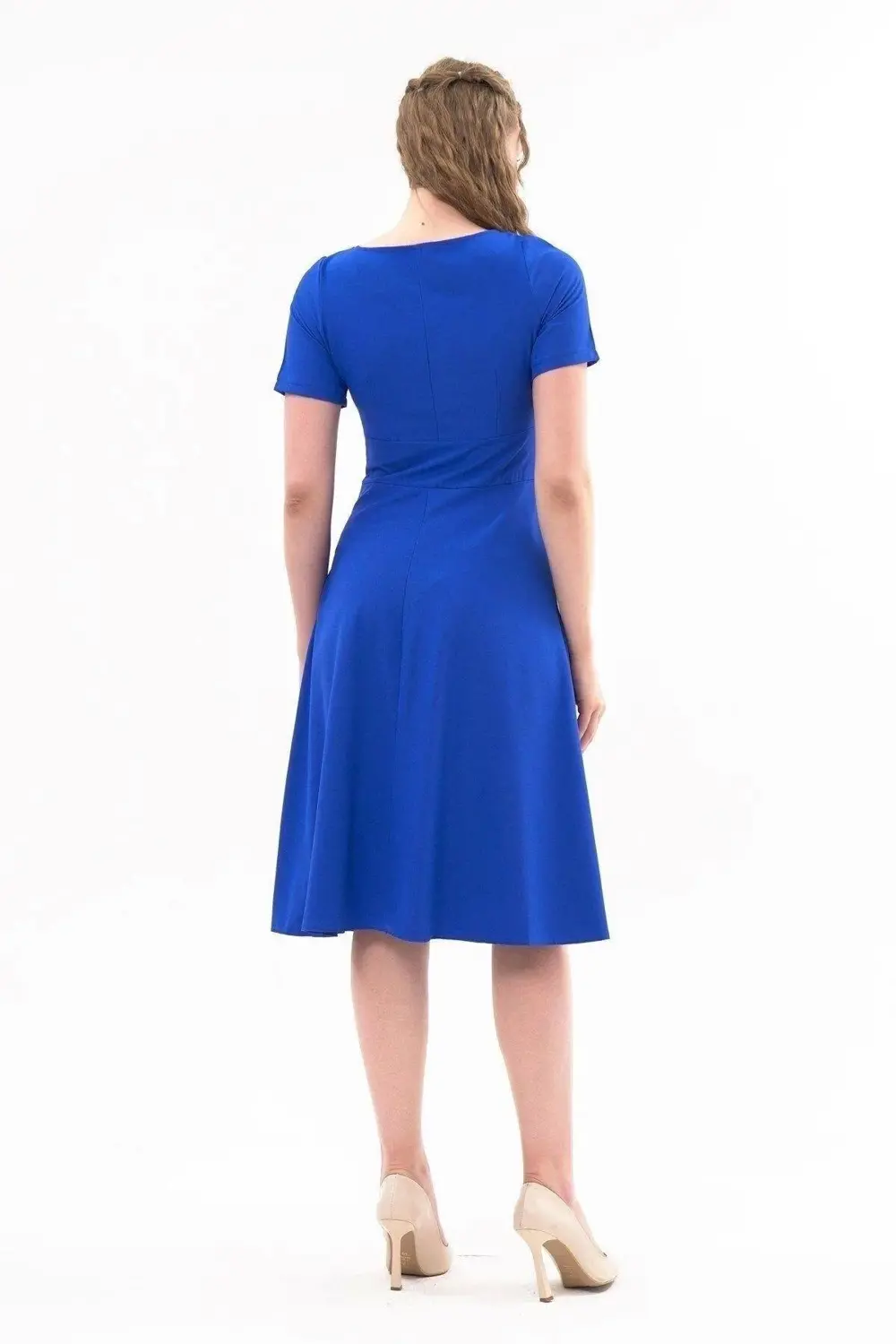 Apsen Kadın Mavi Bisiklet Yaka Midi Krep Elbise 4442-110