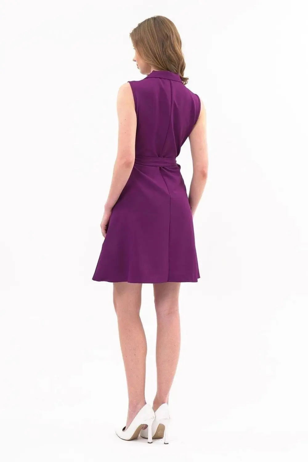 Apsen Kadın Mor Gömlek Yaka Düğmeli Kolsuz Yazlık Kısa Elbise 433