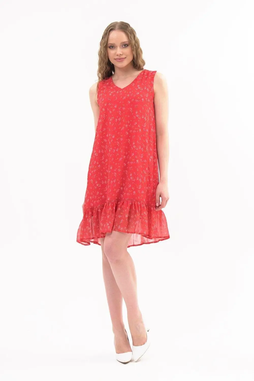 Apsen Kadın Narçiçeği Büzgü Detaylı Midi Boy Emprime Şifon Elbise