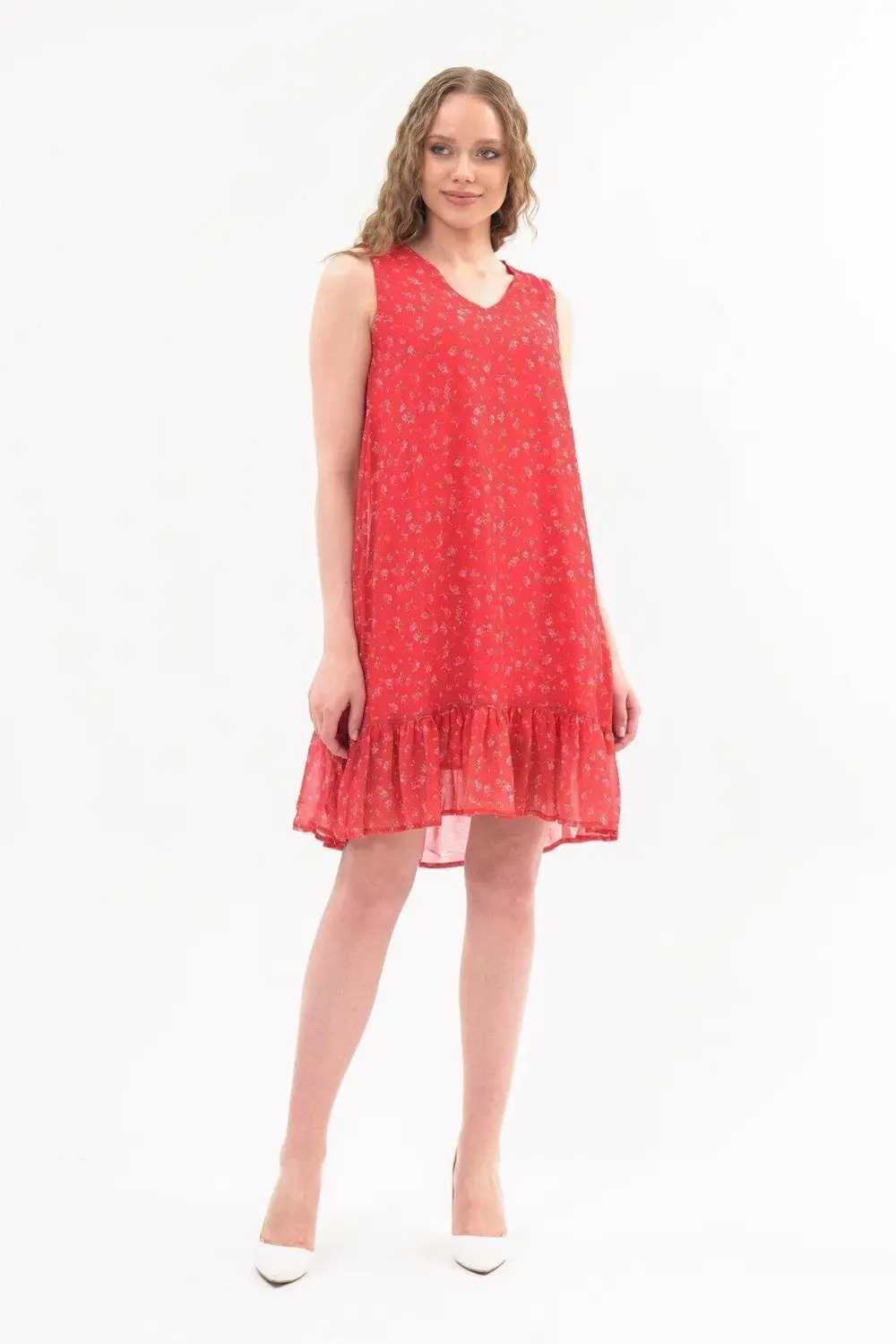 Apsen Kadın Narçiçeği Büzgü Detaylı Midi Boy Emprime Şifon Elbise