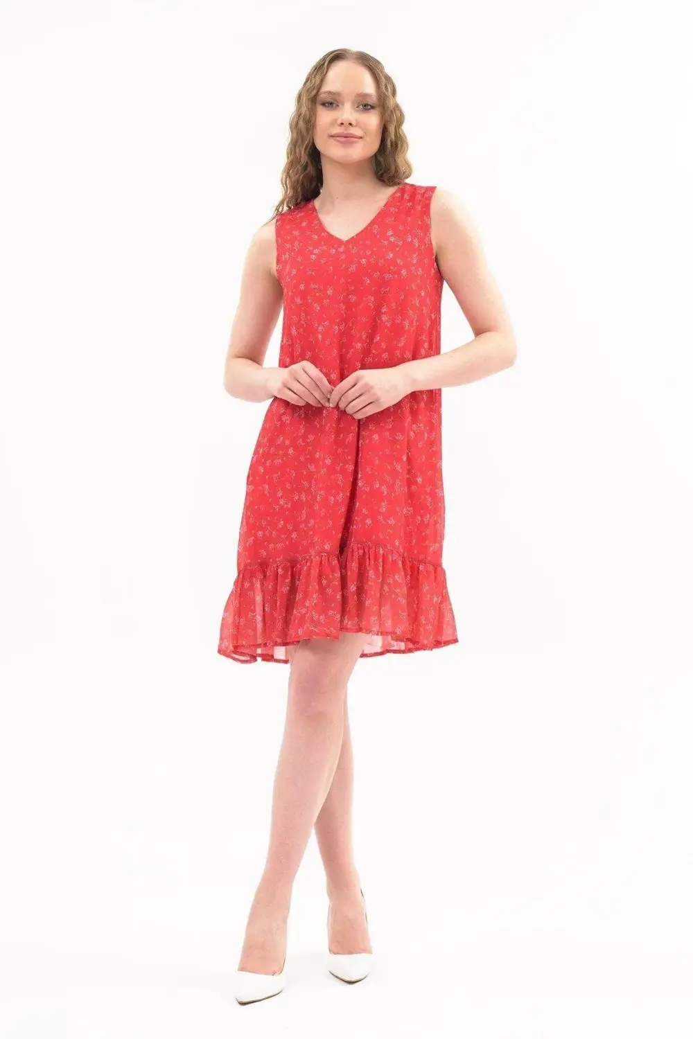 Apsen Kadın Narçiçeği Büzgü Detaylı Midi Boy Emprime Şifon Elbise