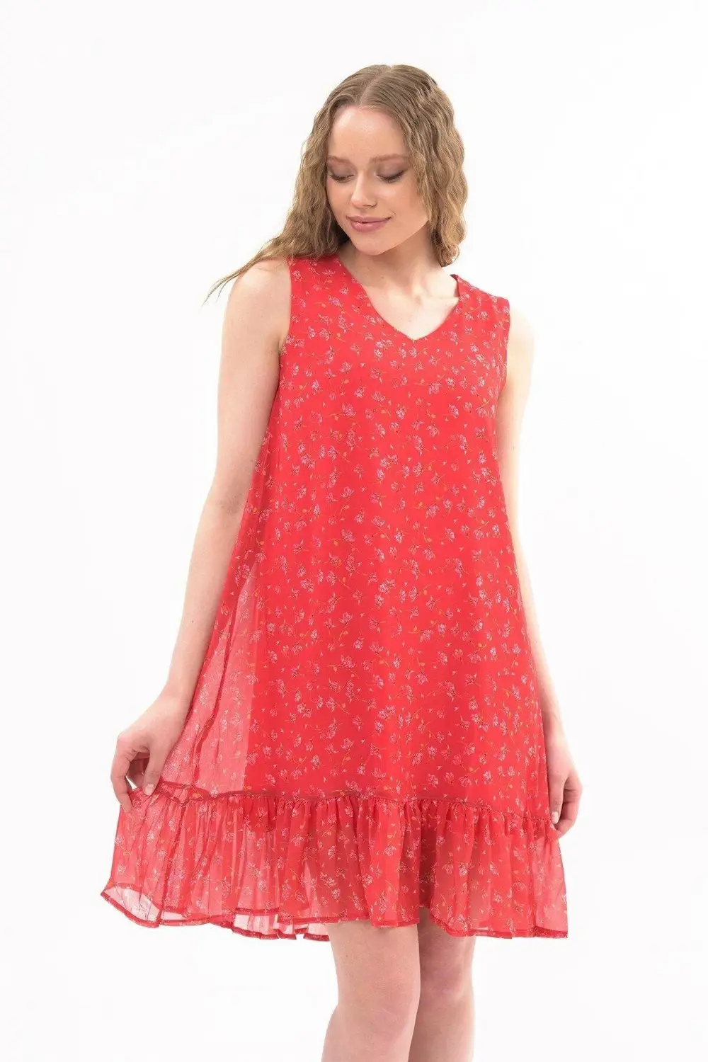 Apsen Kadın Narçiçeği Büzgü Detaylı Midi Boy Emprime Şifon Elbise