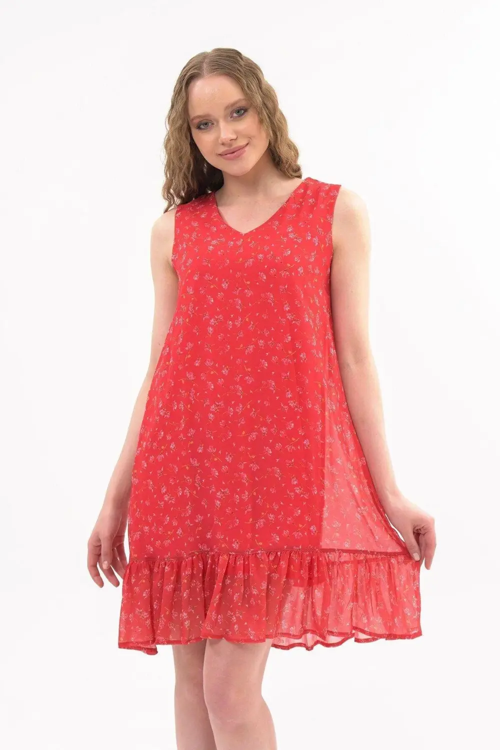 Apsen Kadın Narçiçeği Büzgü Detaylı Midi Boy Emprime Şifon Elbise