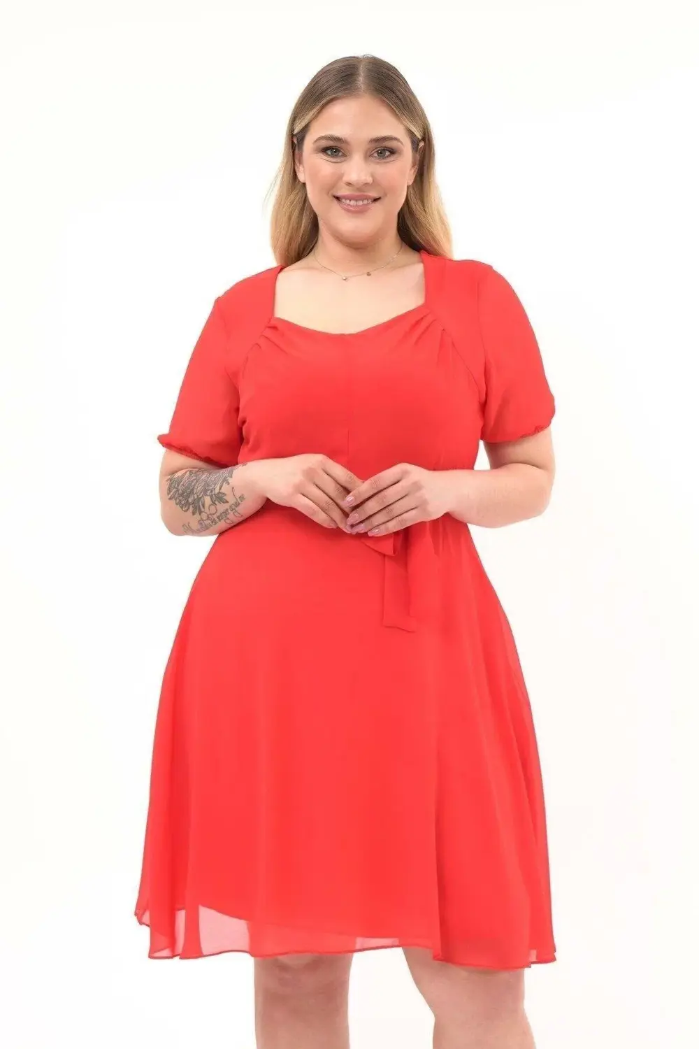 Apsen Kadın Narçiçeği Yaka Pileli Detaylı Kısa Kol Midi Boy Şifon