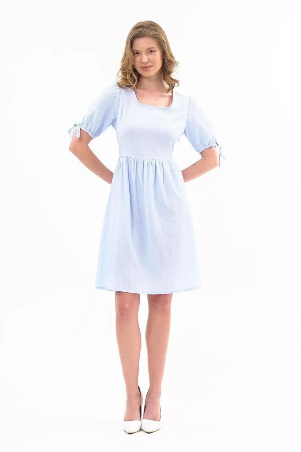 Apsen Kadın Renk Mint Yeşili Kare Yaka Kol Detaylı Elbise 4368-10