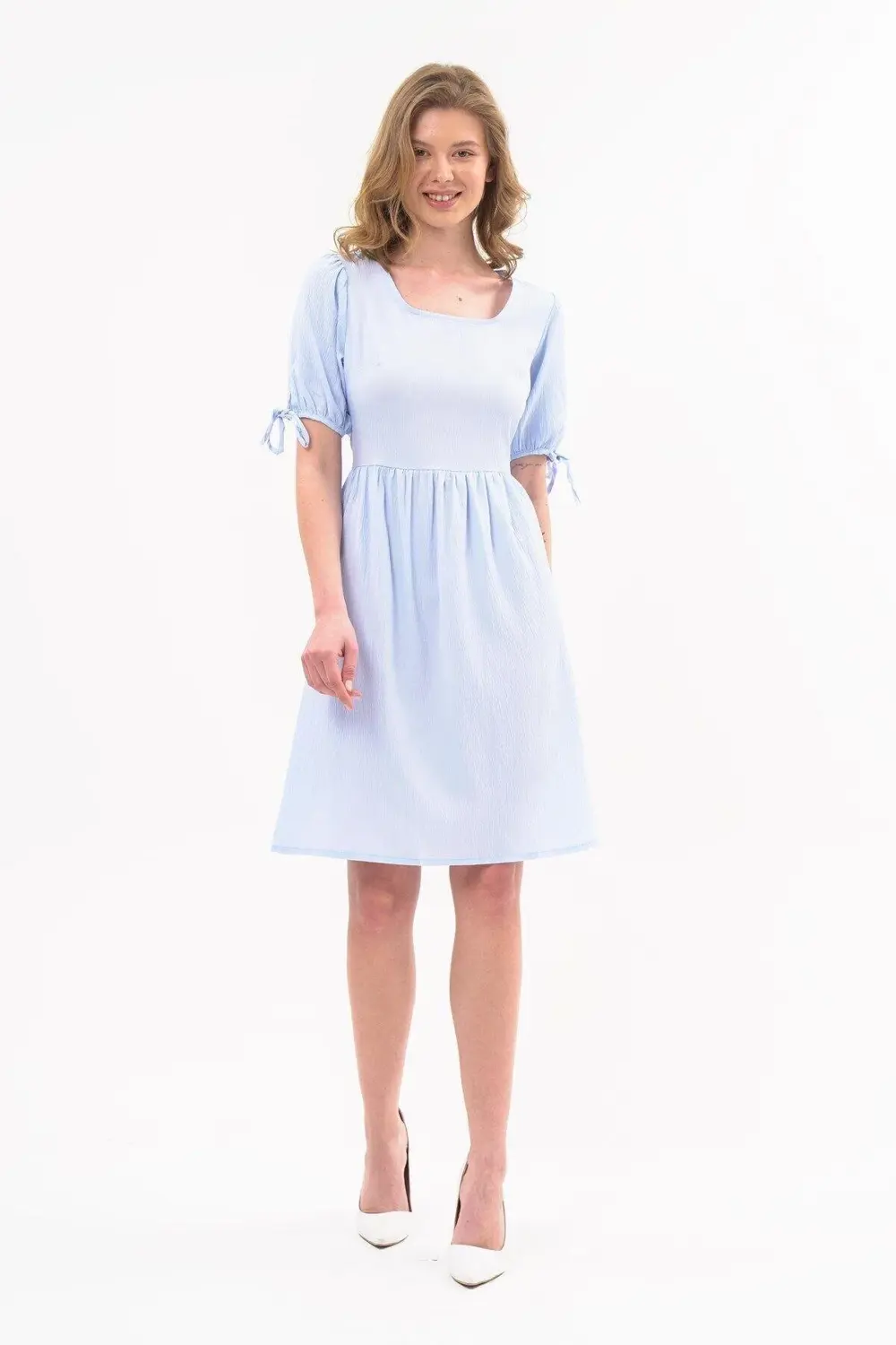 Apsen Kadın Renk Mint Yeşili Kare Yaka Kol Detaylı Elbise 4368-10