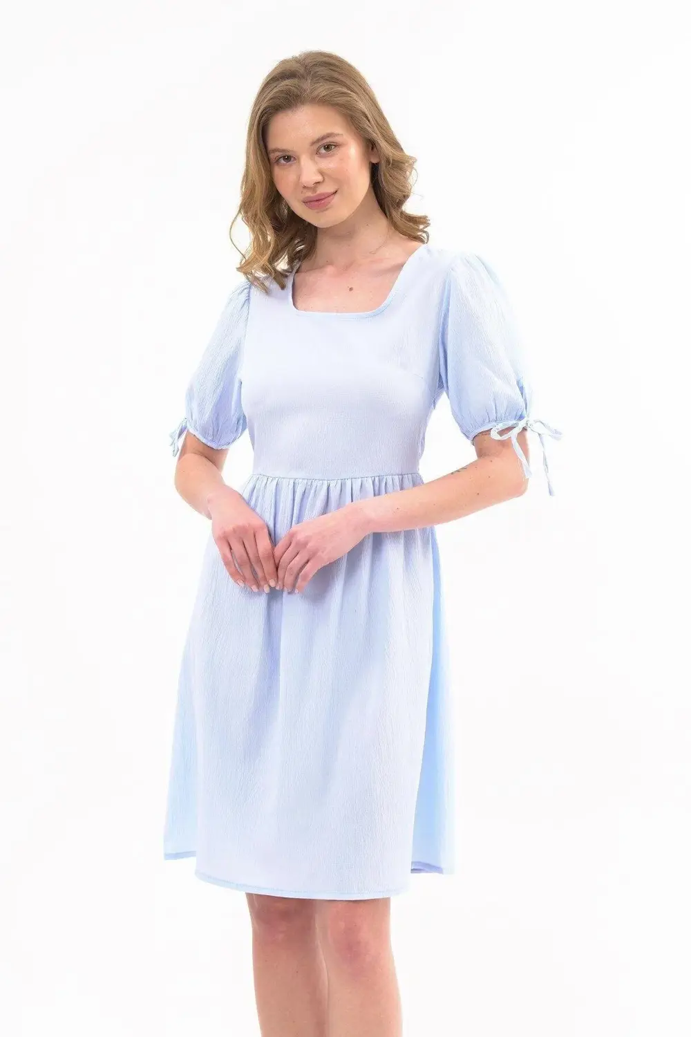 Apsen Kadın Renk Mint Yeşili Kare Yaka Kol Detaylı Elbise 4368-10