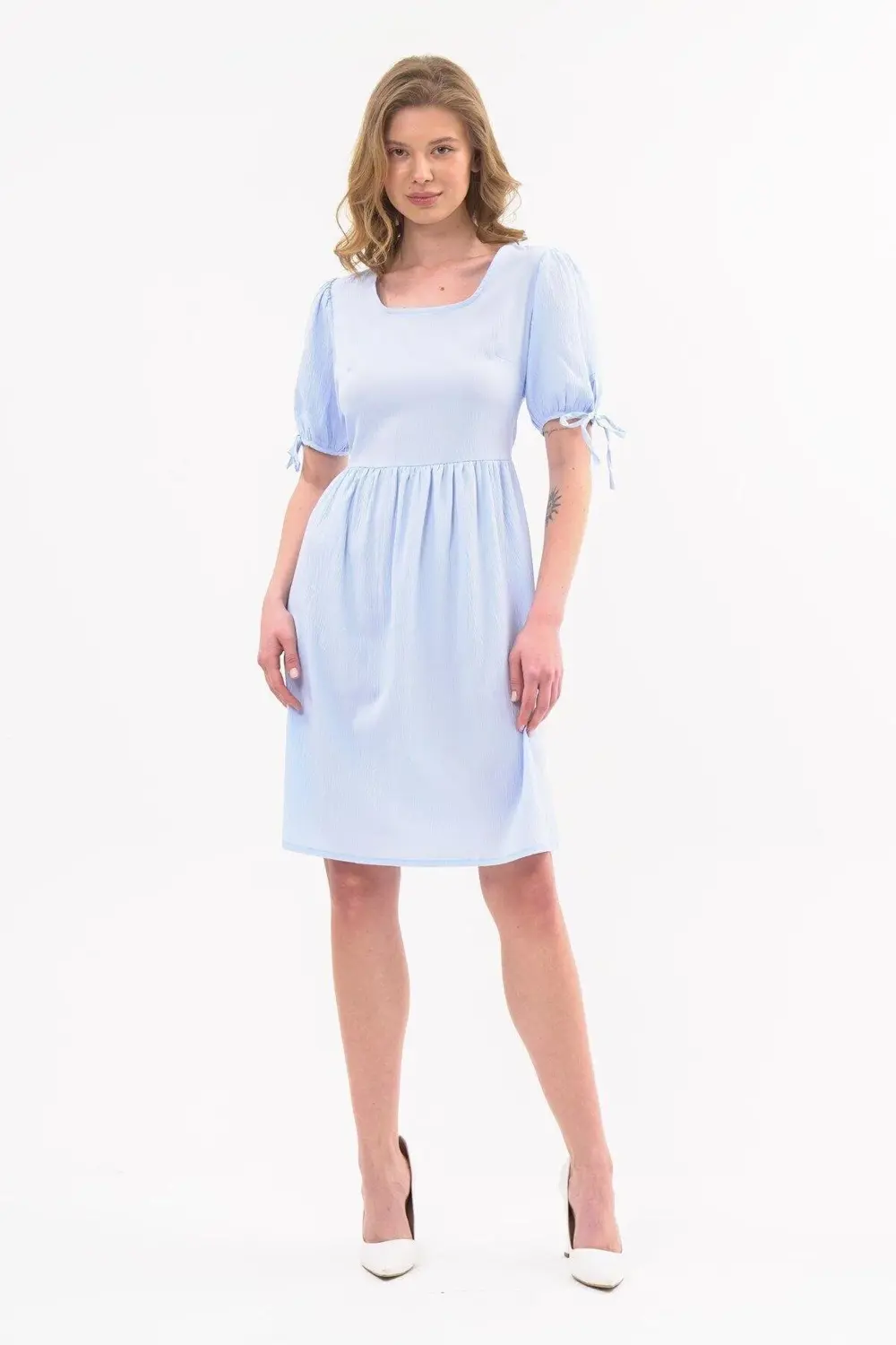 Apsen Kadın Renk Mint Yeşili Kare Yaka Kol Detaylı Elbise 4368-10