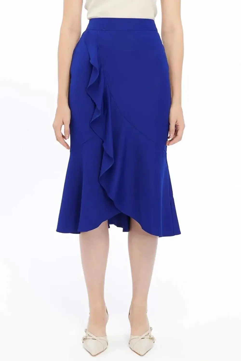Apsen Kadın Saks Mevsimlik Volanlı Midi Boy Krep Etek 2123-80