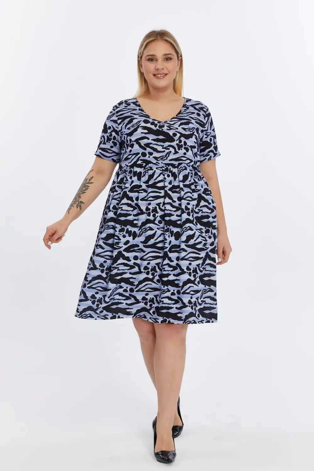 Apsen  Kadın Siyah Animal Desen Viskon Dokuma Midi Elbise 4497-105