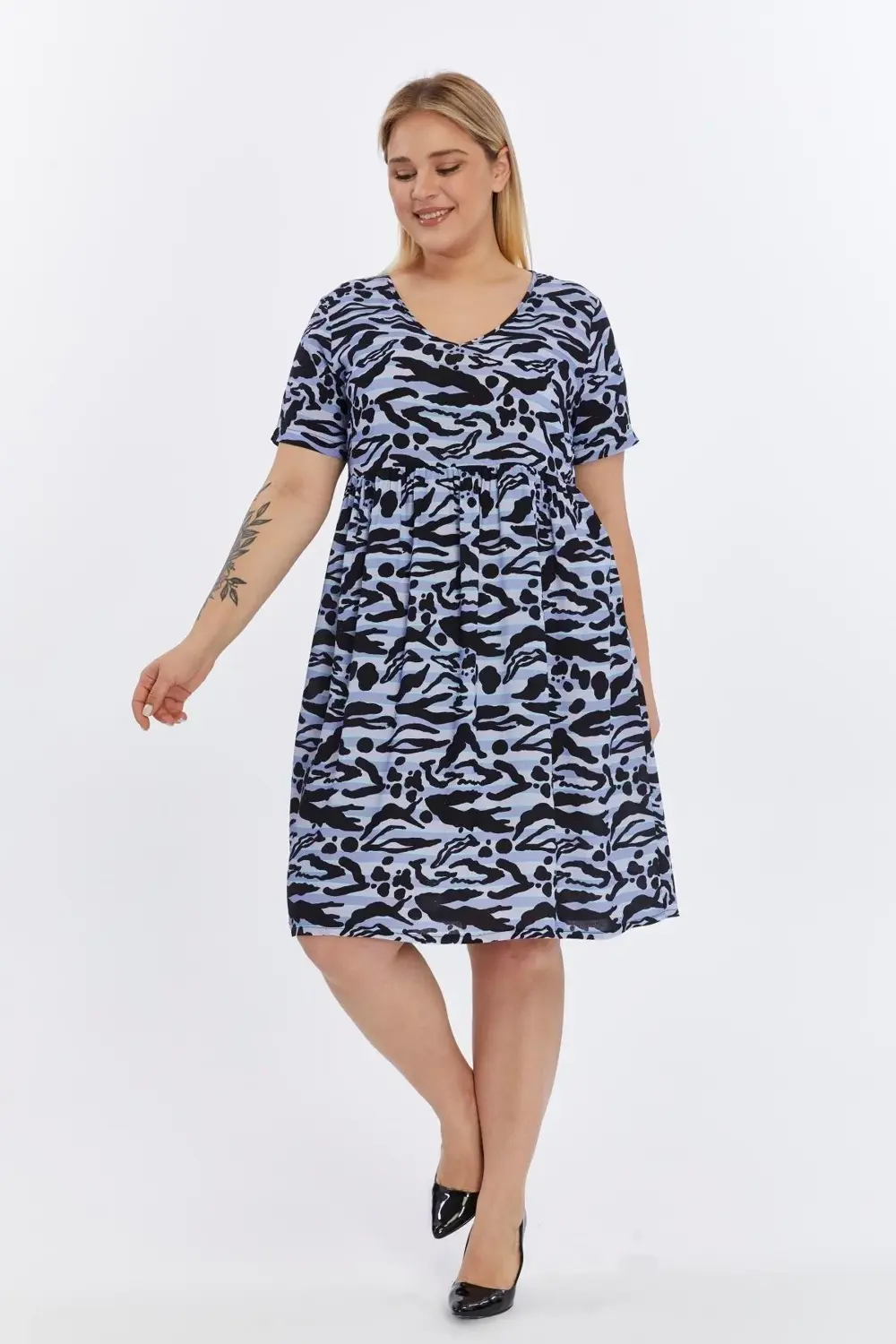 Apsen  Kadın Siyah Animal Desen Viskon Dokuma Midi Elbise 4497-105