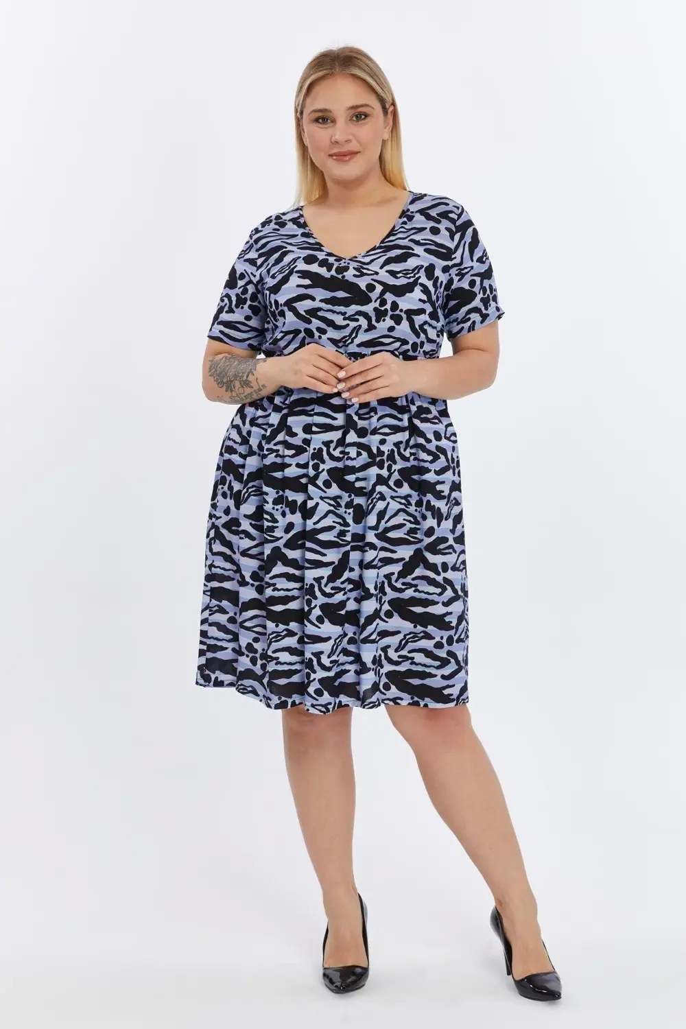 Apsen  Kadın Siyah Animal Desen Viskon Dokuma Midi Elbise 4497-105