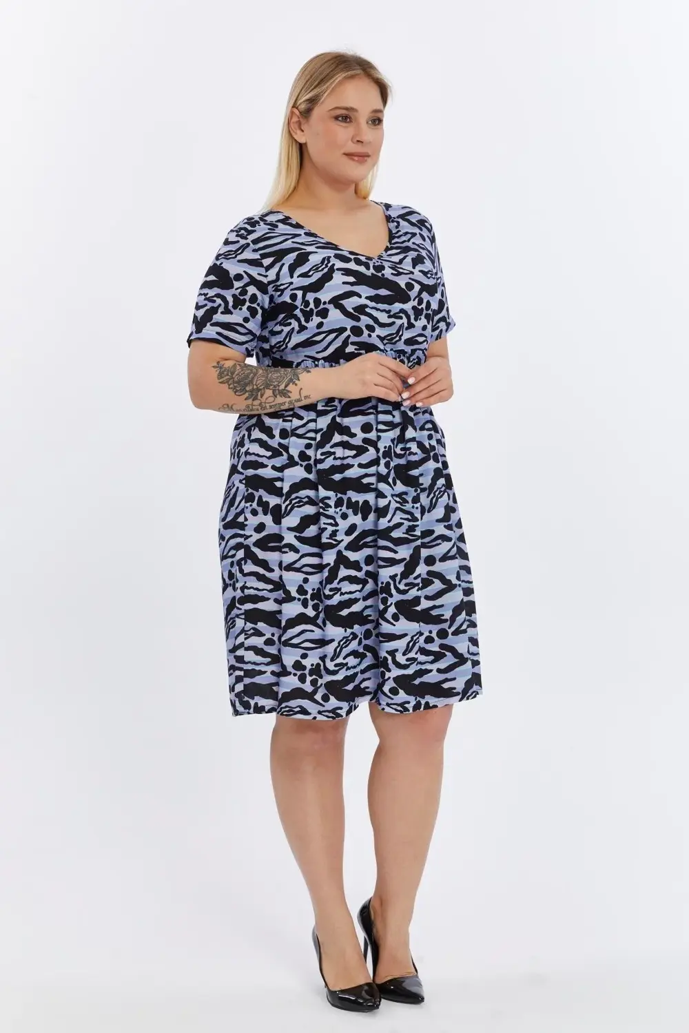 Apsen  Kadın Siyah Animal Desen Viskon Dokuma Midi Elbise 4497-105