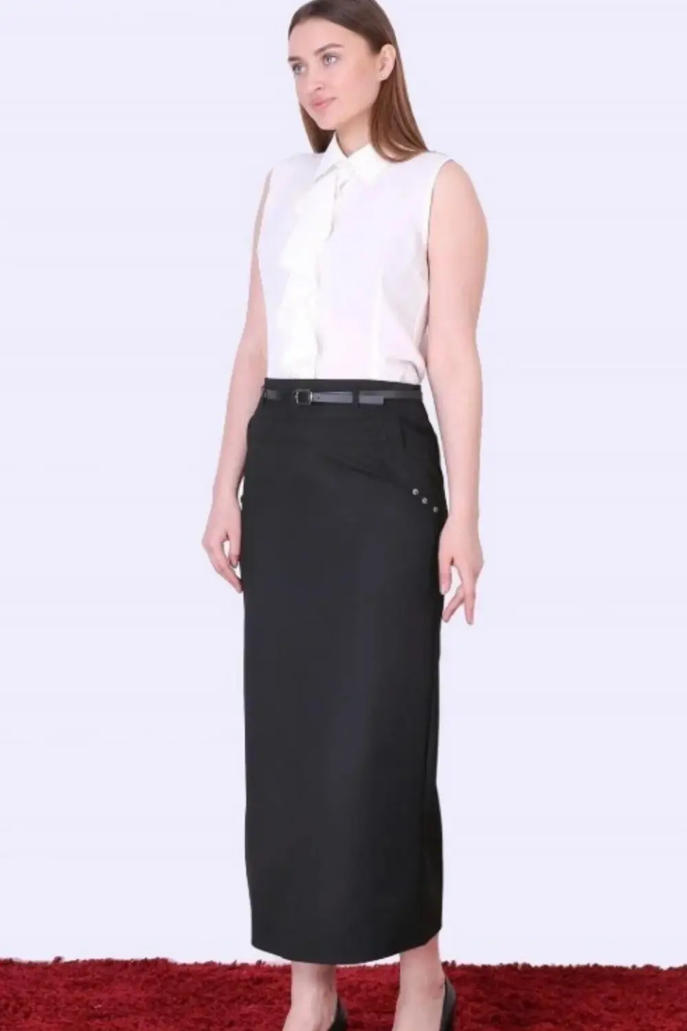 Apsen Kadın Siyah Kemerli Cep Ve Düğme Detaylı Poliviskon Tesettü