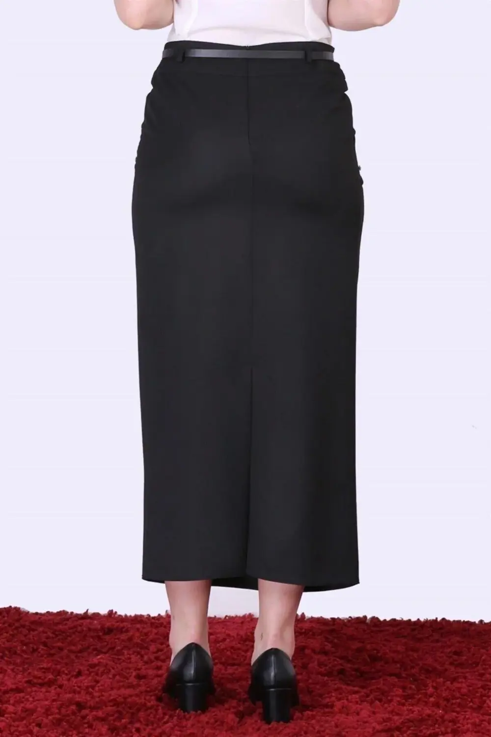 Apsen Kadın Siyah Kemerli Cep Ve Düğme Detaylı Poliviskon Tesettü