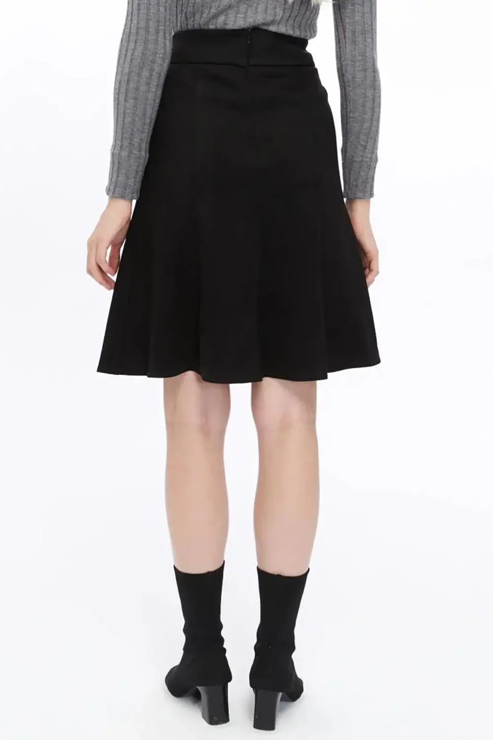 Apsen Kadın Siyah Kışlık Parçalı Midi Boy Kloş Süet Etek 2154-60