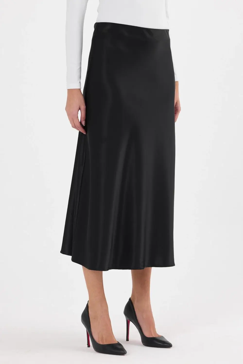 Apsen Kadın Siyah Kloş Kesim Saten Maxi Boy Dokuma Etek 2196-90