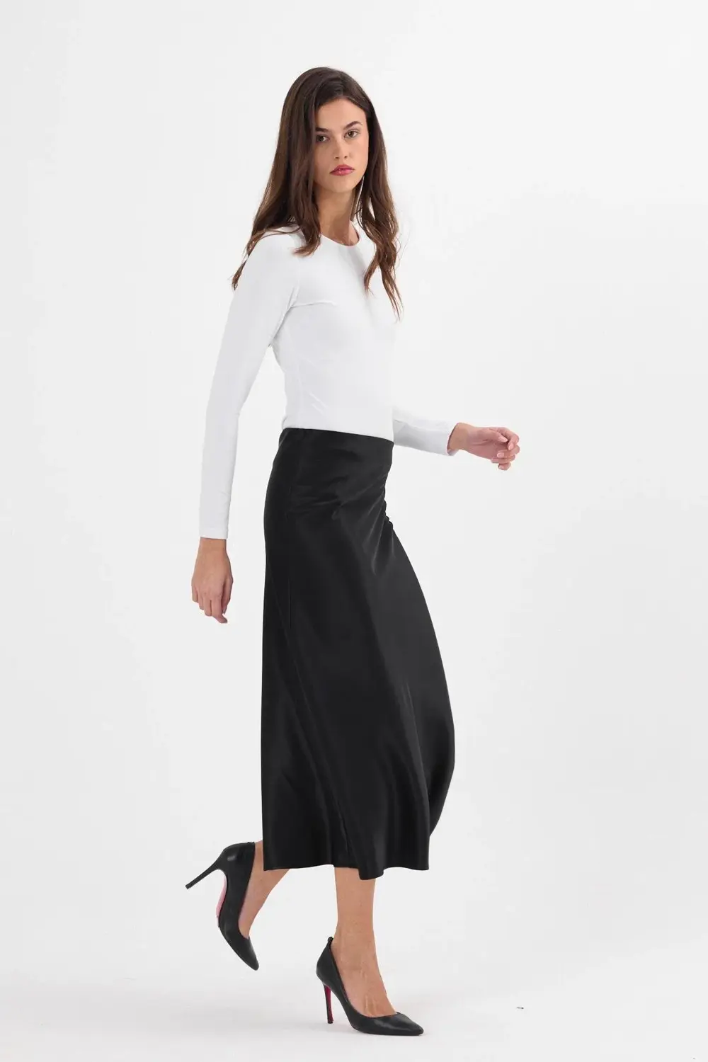 Apsen Kadın Siyah Kloş Kesim Saten Maxi Boy Dokuma Etek 2196-90