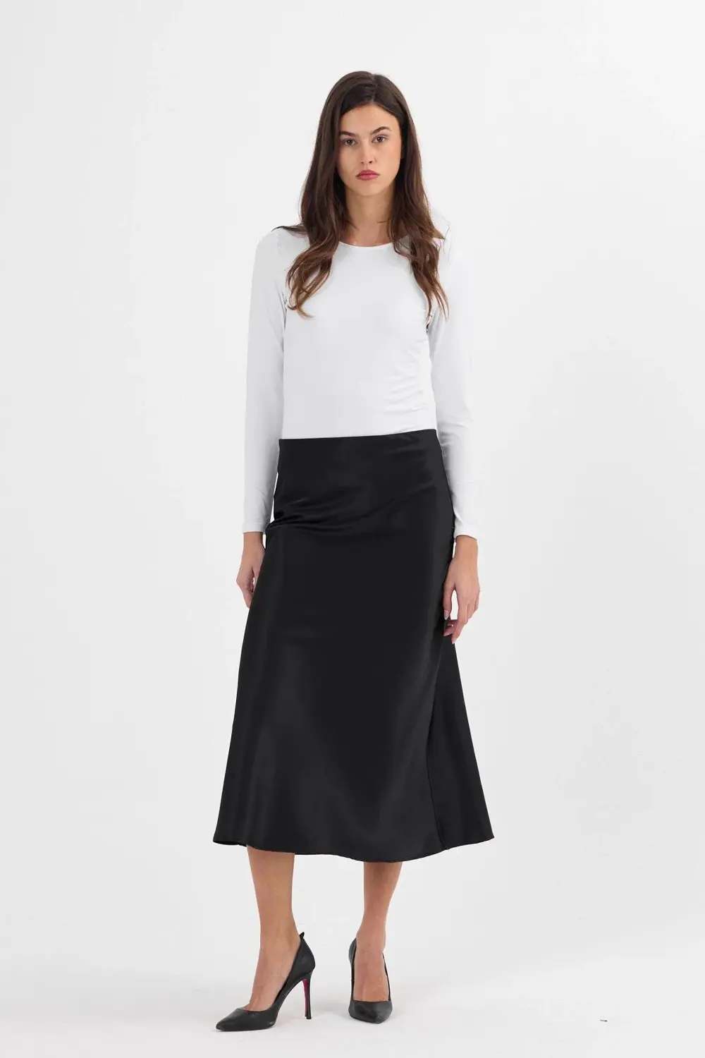 Apsen Kadın Siyah Kloş Kesim Saten Maxi Boy Dokuma Etek 2196-90