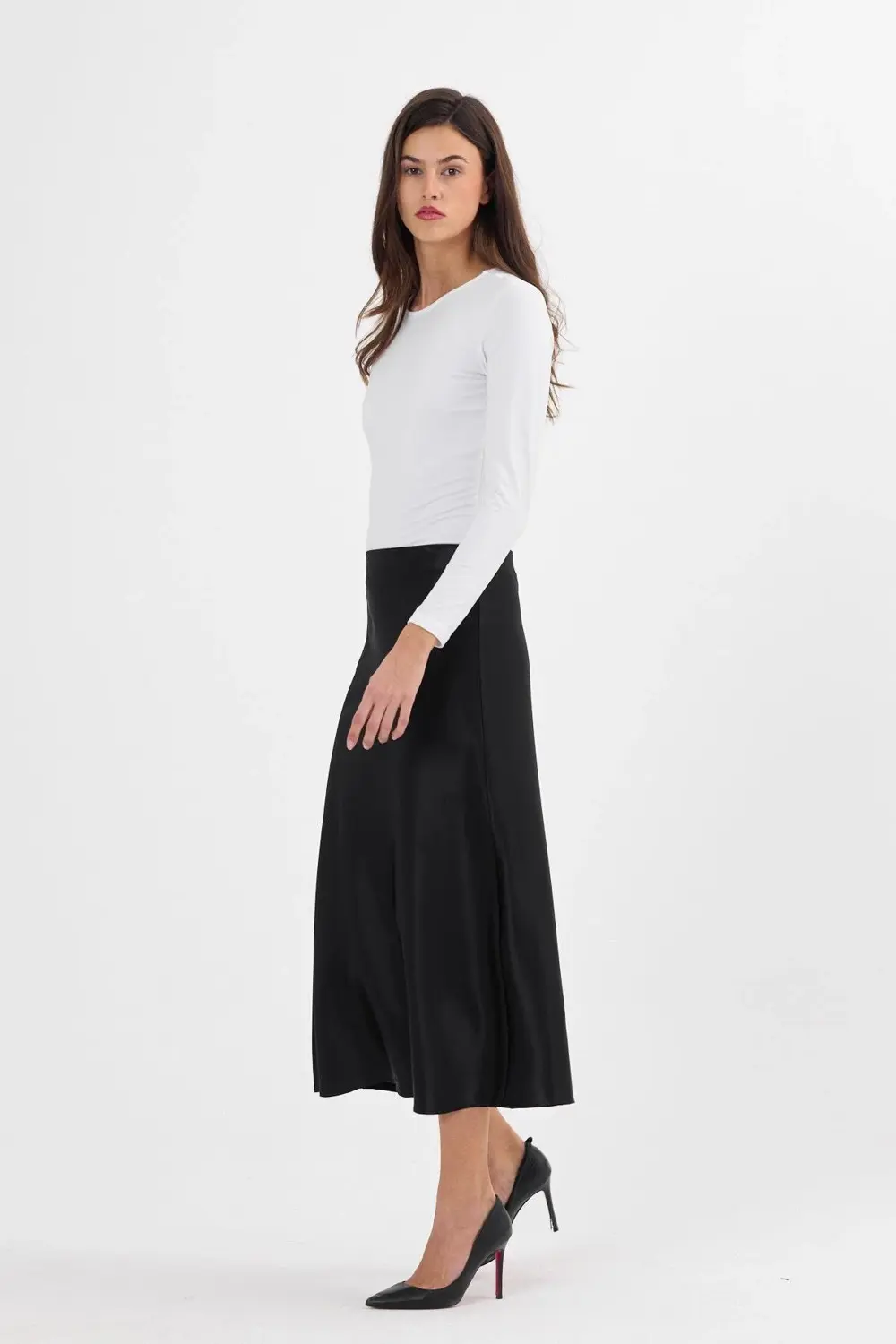 Apsen Kadın Siyah Kloş Kesim Saten Maxi Boy Dokuma Etek 2196-90