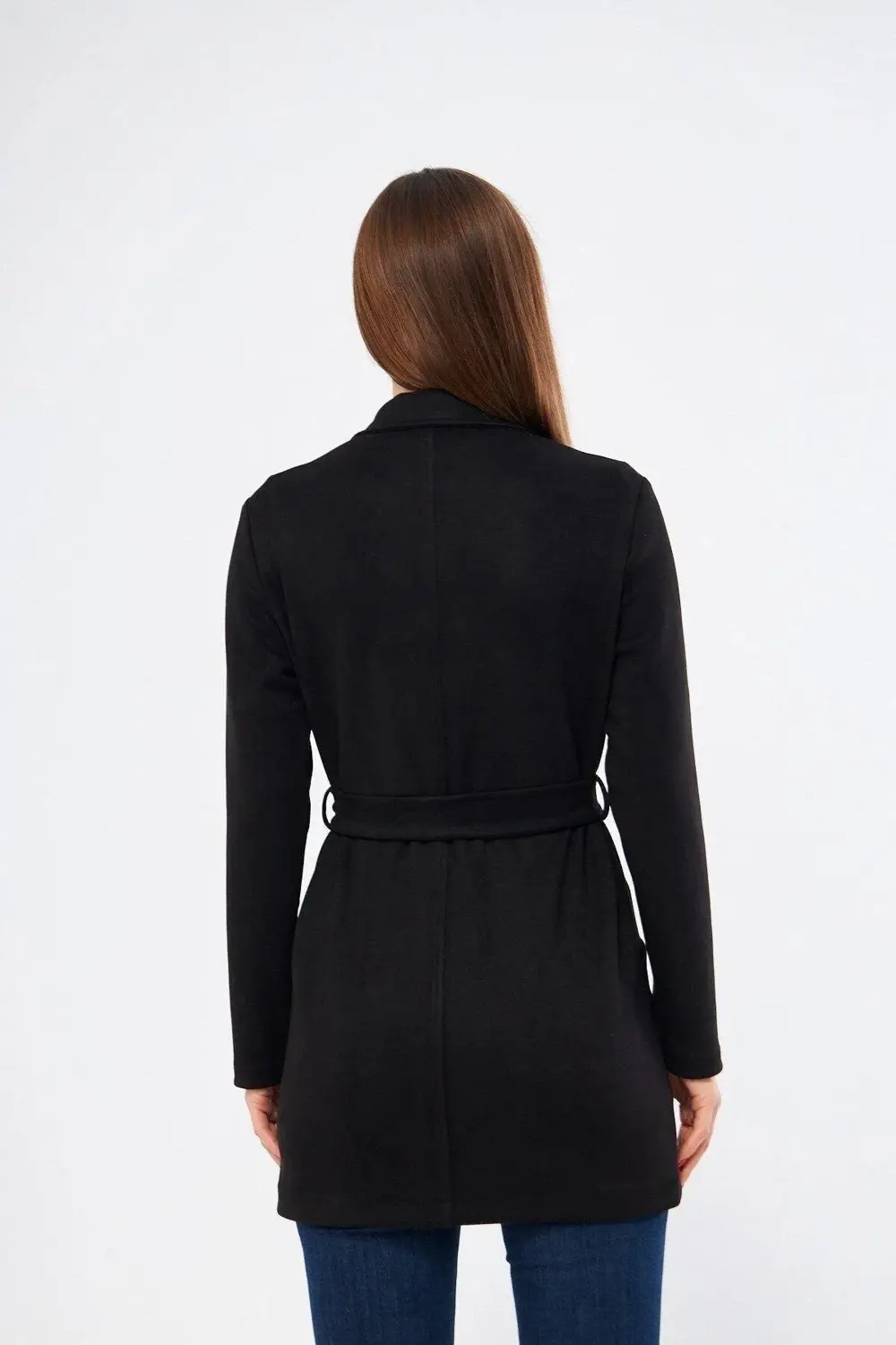 Apsen Kadın Siyah Kuşaklı Cep Detaylı Süet Ceket 6501/80
