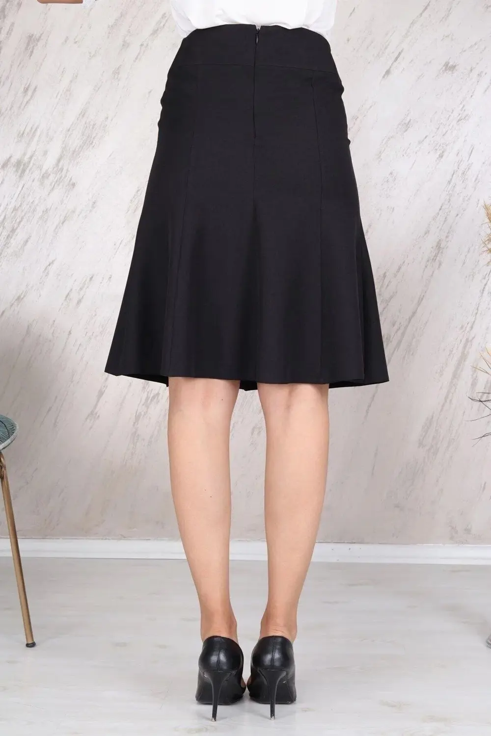 Apsen Kadın Siyah Mevsimlik Parçalı kloş Midi Etek 1896-63