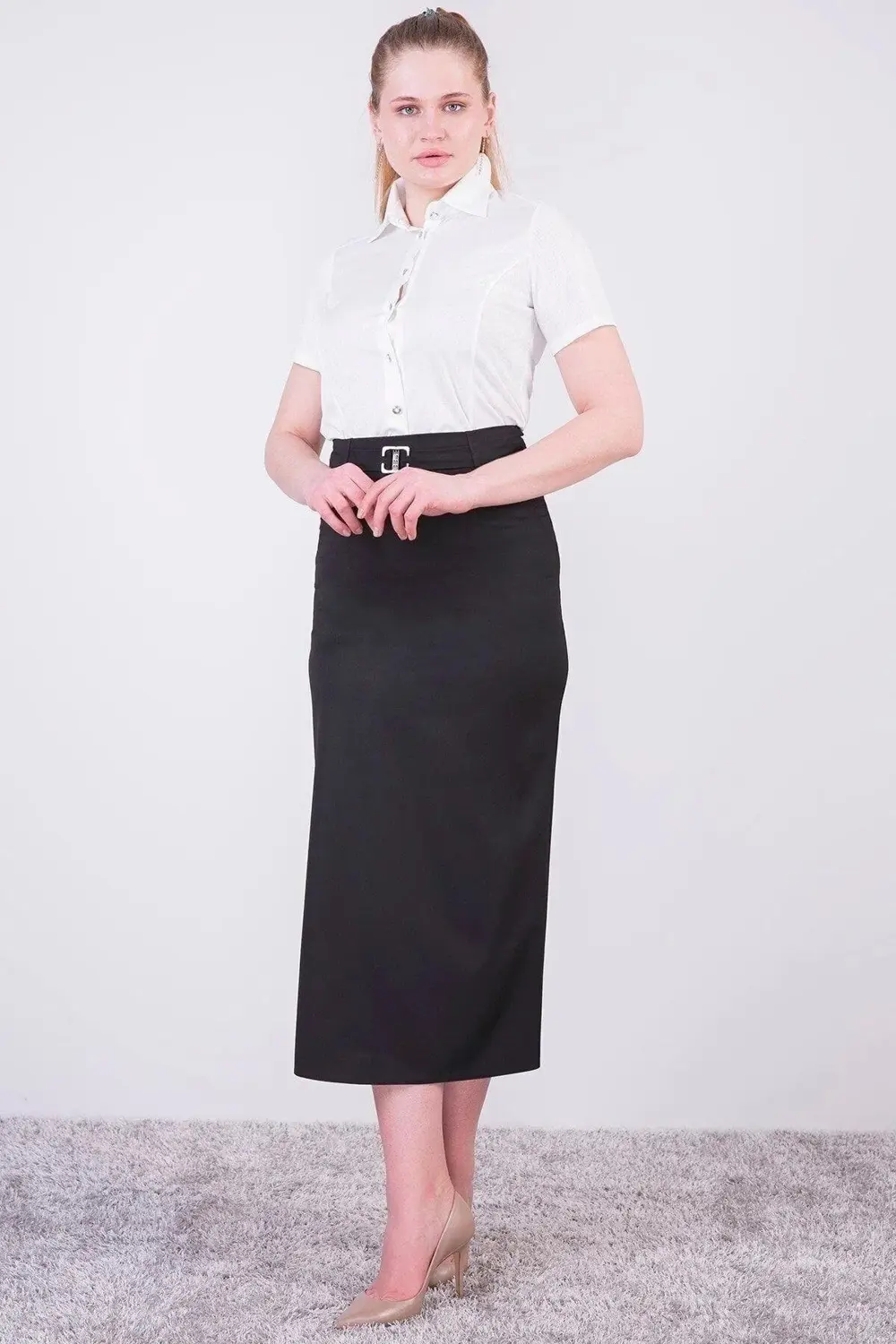 Apsen Kadın Siyah Mevsimlik Poliviskon Toka Detaylı Uzun Kalem Et