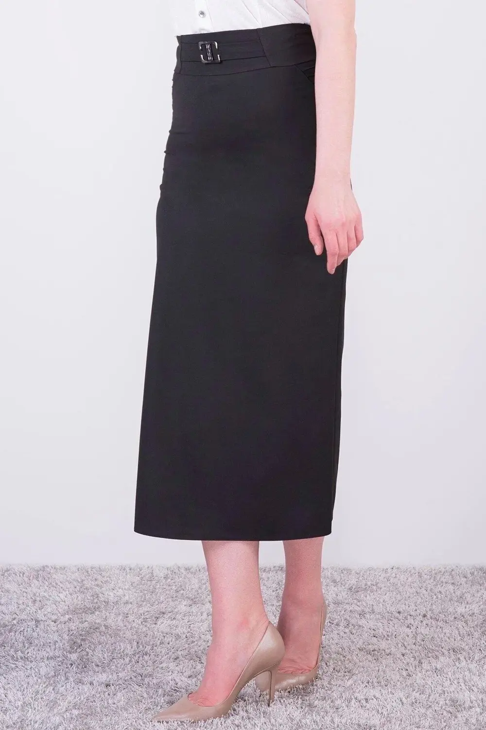 Apsen Kadın Siyah Mevsimlik Poliviskon Toka Detaylı Uzun Kalem Et