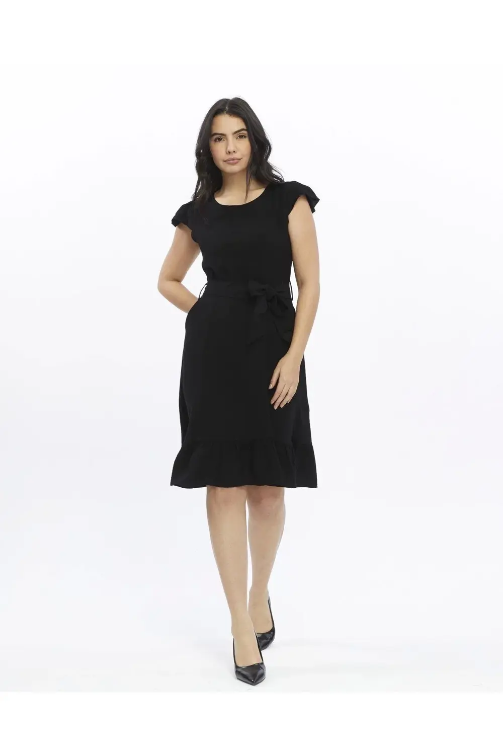 Apsen Kadın Siyah Renk Omuz Detaylı Büzgülü Midi Boy Yazlık Elbis