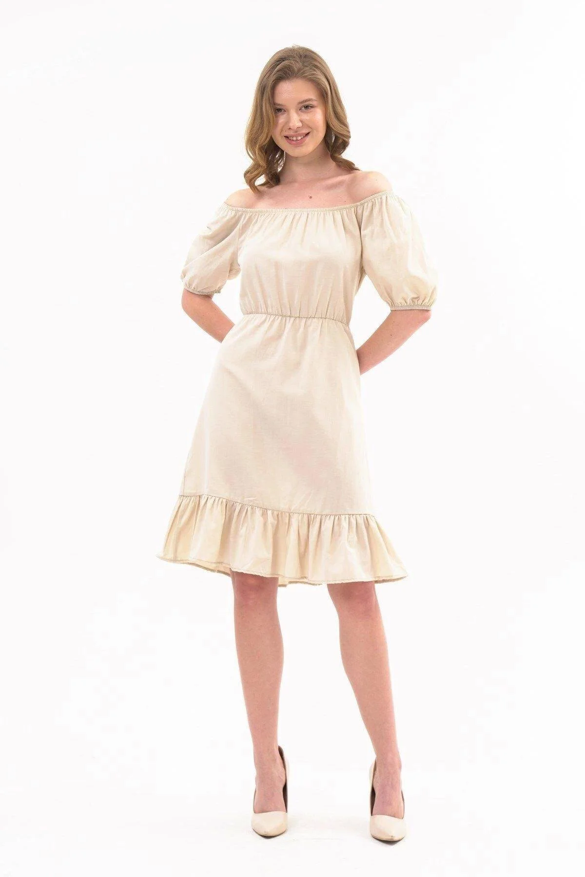 Apsen Kadın Taş Beli Lastikli Tery Coton Elbise 4367-95