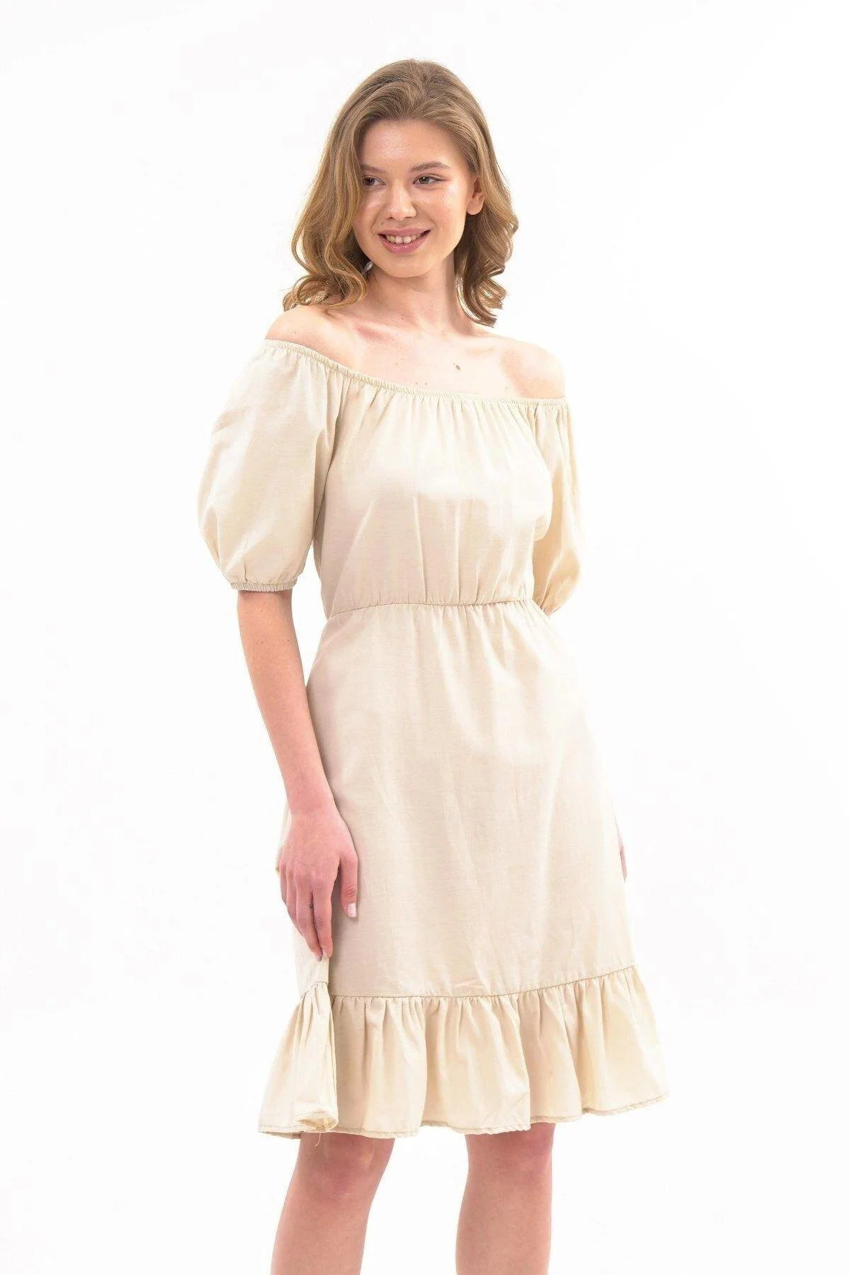 Apsen Kadın Taş Beli Lastikli Tery Coton Elbise 4367-95